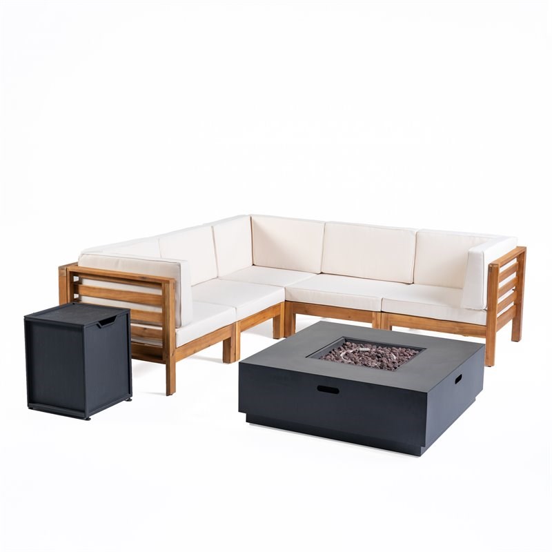 Malawi 7pc V-Shaped Sectional Sofa Set - Cushions Teak with Beige and Dark Gray