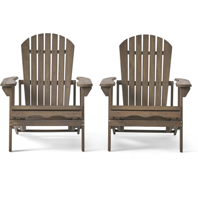 Noble House Hayle Reclining Wood Adirondack Chair w/Footrest (Set of 2) Grey