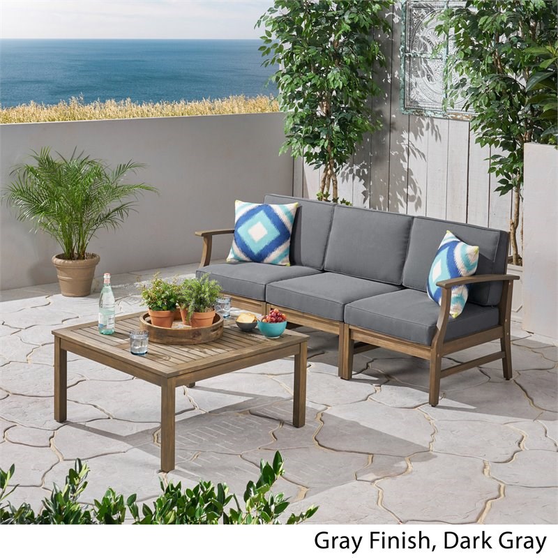 Noble House Perla Outdoor 4-Pc Acacia Wood Sofa Set Gray/Dark Gray