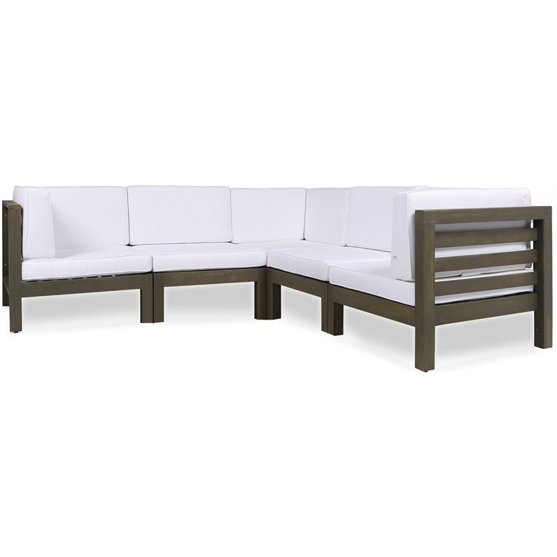 Oana 5-Seater V-Shaped Sectional Sofa Set with Cushion Gray/White
