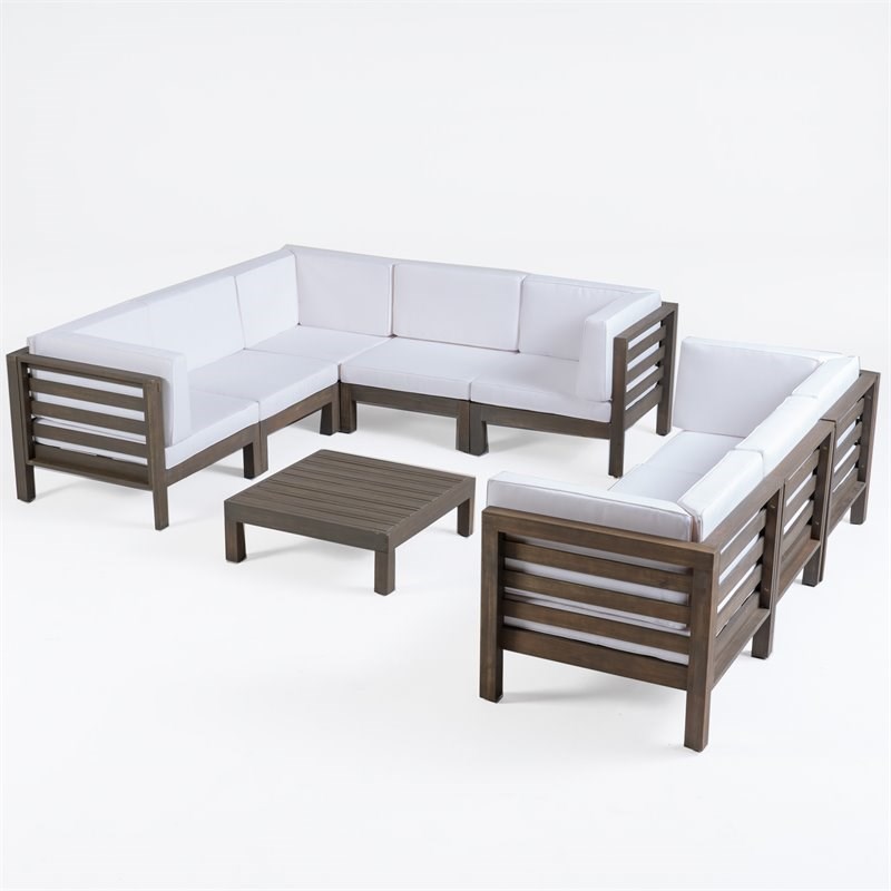 Noble House Oana Outdoor 9pc Sectional Sofa Set Cushion Gray/White