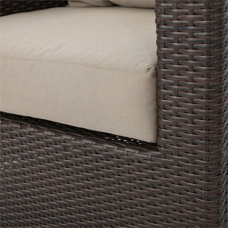Noble House Darius Outdoor Aluminum Brown Wicker Swivel Chair Mix Khaki Cushion