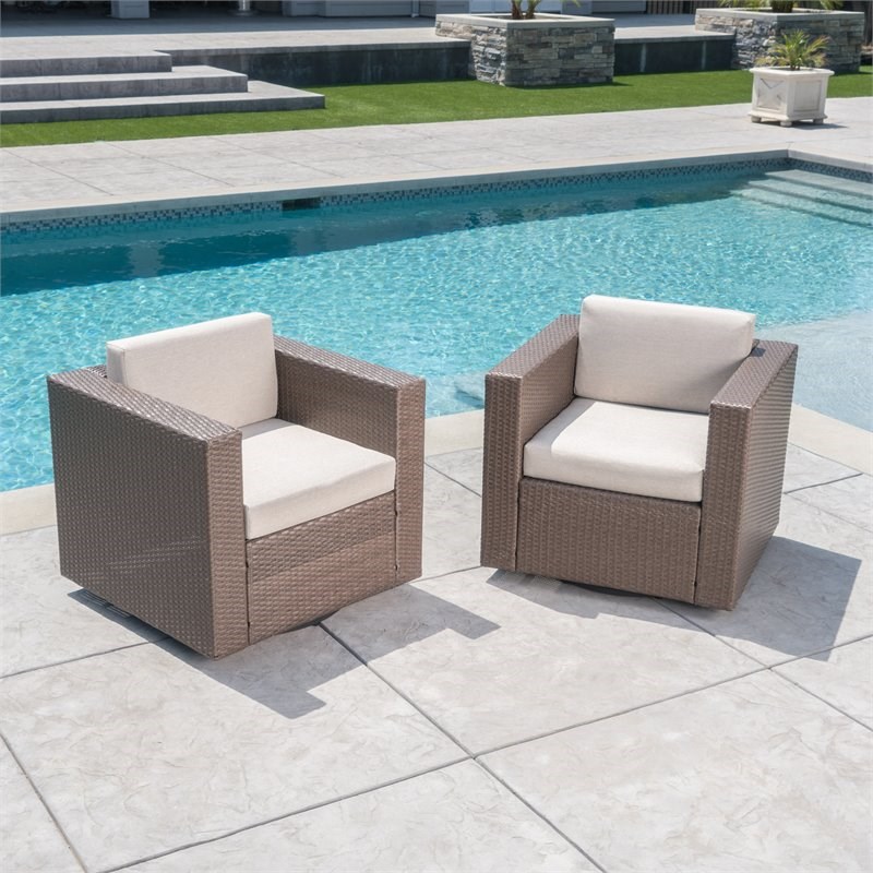 noble house lawrence outdoor wicker swivel club chairs with cushions