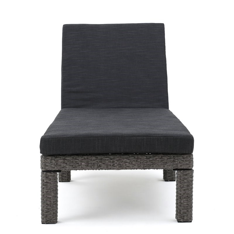 Noble House Puerta Outdoor Mixed Black Wicker Lounge with Dark Grey Cushion