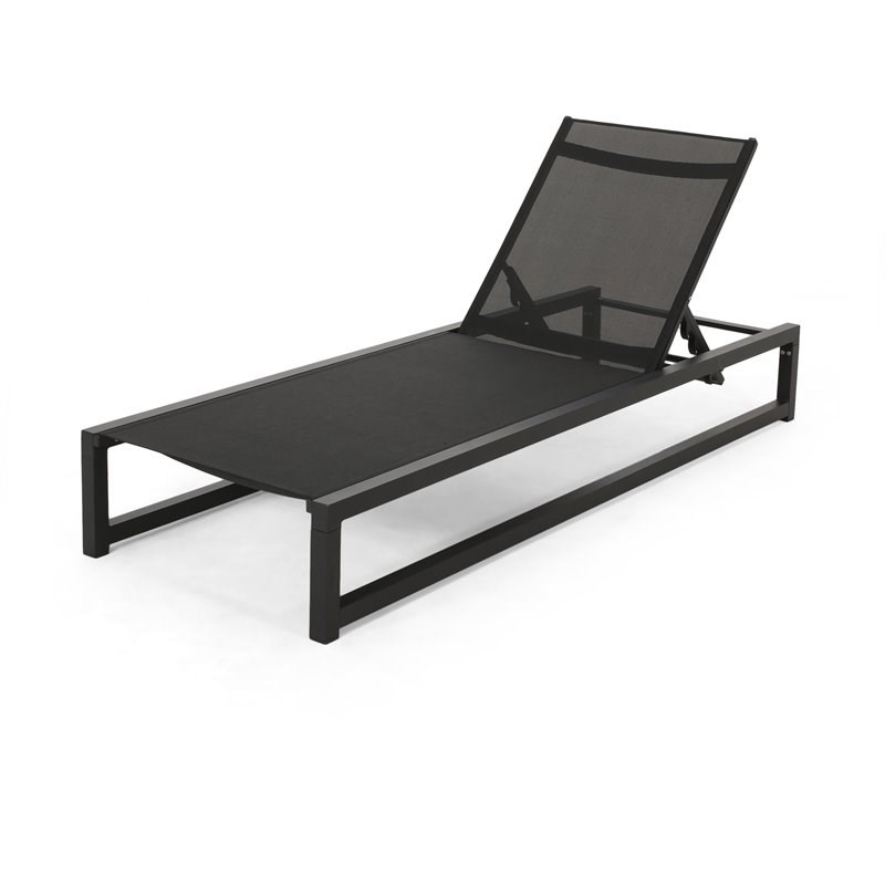 Noble House Modesta Outdoor Aluminum Chaise Lounge with Mesh Seating Black