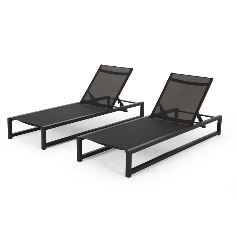Noble House Modesta Outdoor Aluminum Lounge with Mesh Seating (Set of 2) Black