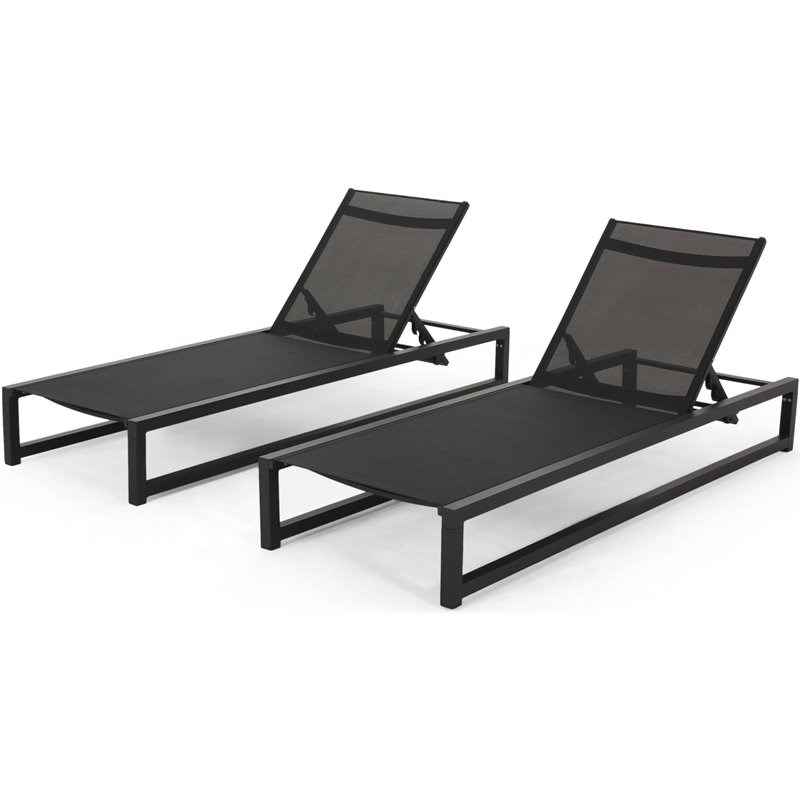 Noble House Modesta Outdoor Aluminum Lounge with Mesh Seating (Set of 2) Black