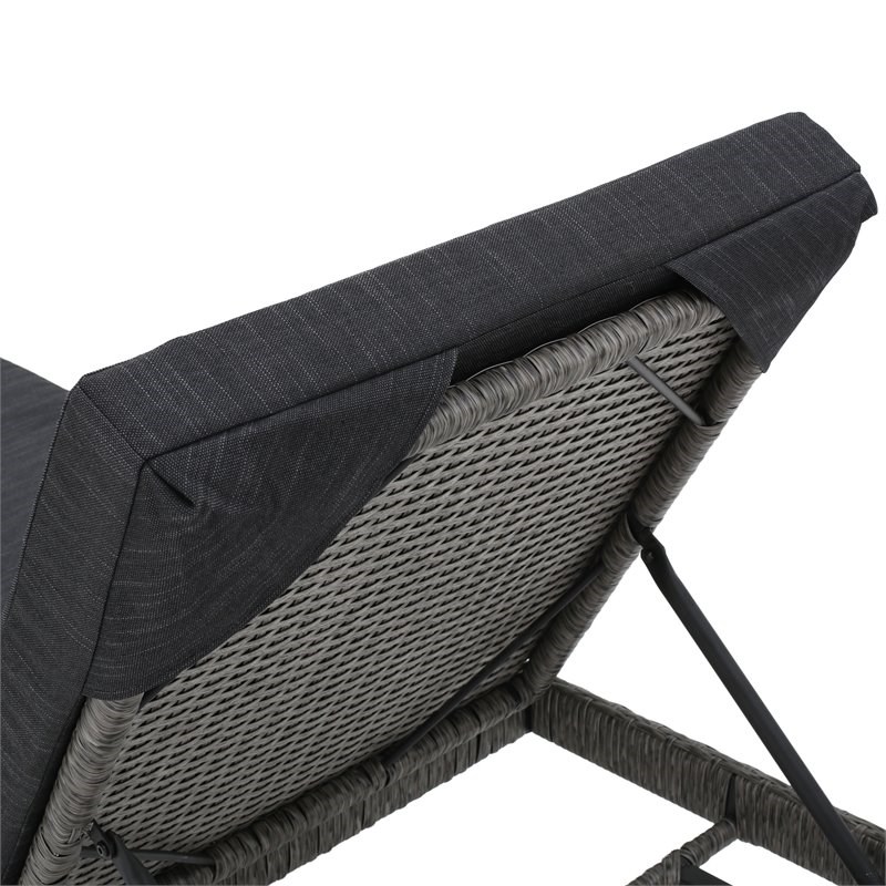 Noble House Puerta Mixed Black Wicker Lounge with Dark Grey Cushion (Set of 2)