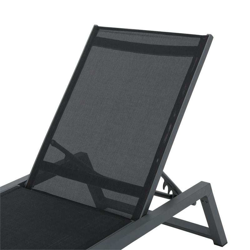 Noble House Myers Outdoor Black Mesh Lounge with Grey Aluminum Frame (Set of 4)