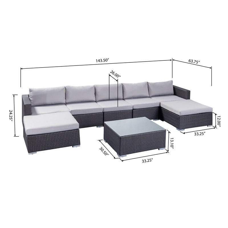Santa Rosa 5 Seater Wicker Sectional Sofa Set with Cushions Grey/Silver