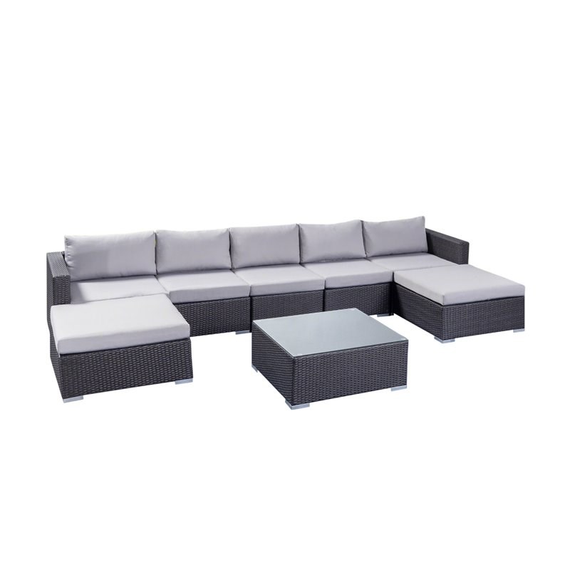 Santa Rosa 5 Seater Wicker Sectional Sofa Set with Cushions Grey/Silver