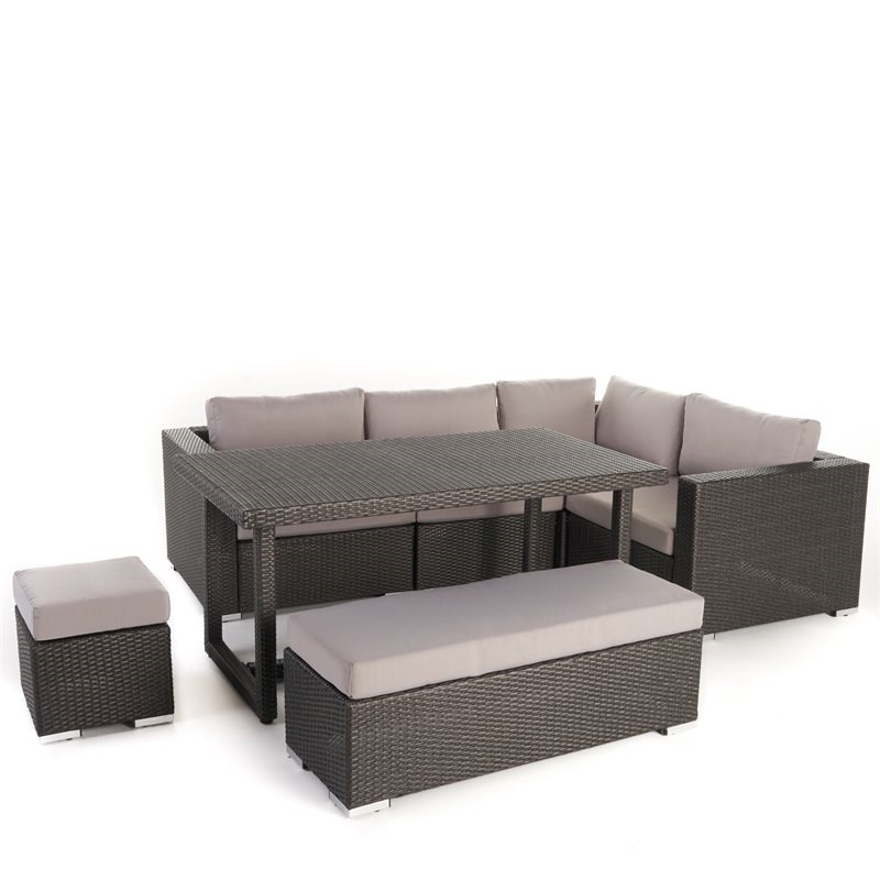 Santa Rosa 7 Seater Grey Dining Sofa Set with Aluminum Frame/Silver Cushions