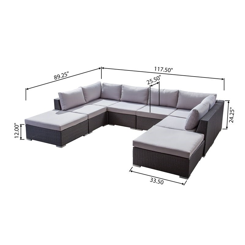 Santa Rosa 6 Seater Wicker Sofa Set with Aluminum Frame/Cushions Grey/Silver