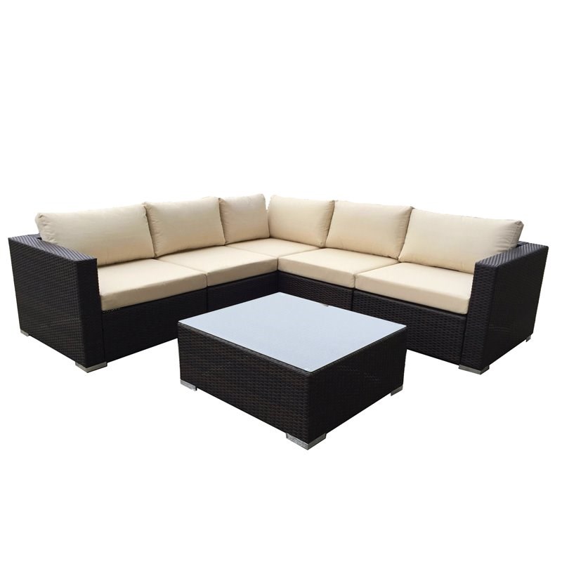Santa Rosa Multibrown Wicker 5 Seater Sectional Sofa Set with Beige Cushions
