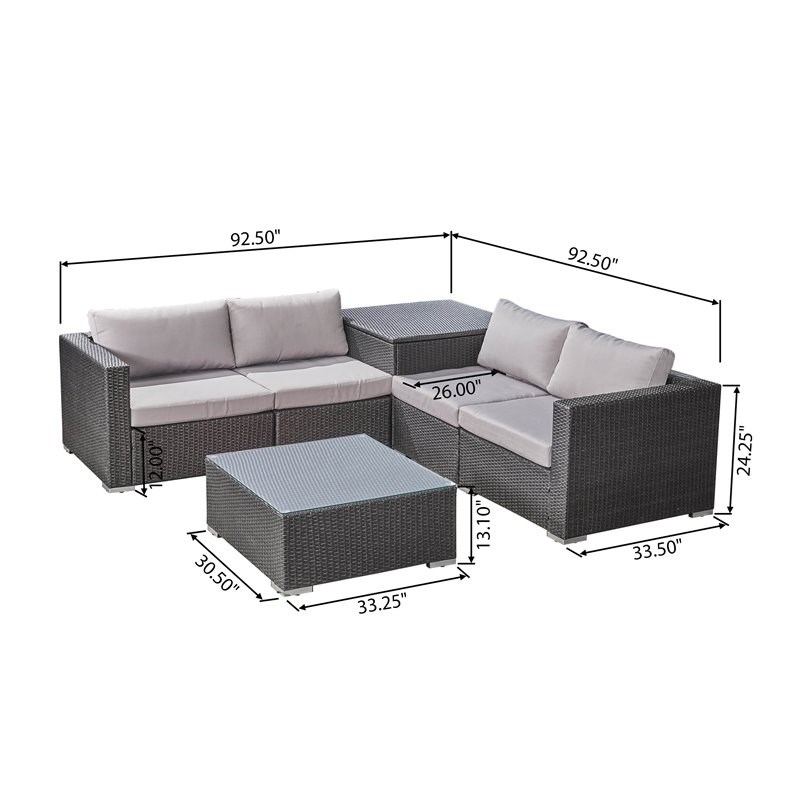 Noble House Santa Rosa 4-Seater Wicker Sectional Sofa Set Aluminum/Light Gray