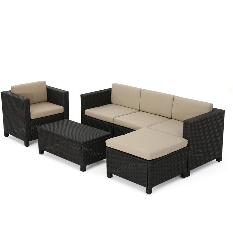 Noble House Puerta Outdoor Dark Brown Wicker L-Shaped Sectional Sofa Set