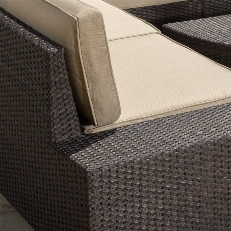 Santa Cruz Outdoor 12-Pc Dark Brown Wicker Sectional Sofa Set with Beige Cushion