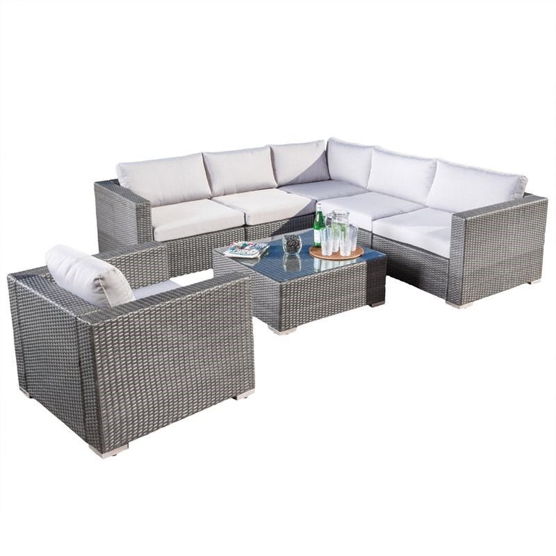 Santa Rosa 6 Seater Sectional Sofa Set with Aluminum Frame/Silver Grey Cushion