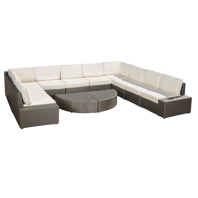 Santa Cruz Outdoor 10 Seater Wicker Sectional Sofa Set with Cushions Gray/White