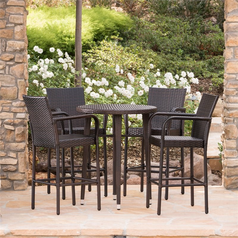 Noble House Patina Outdoor 5-Pc Multi Brown Wicker 32.5