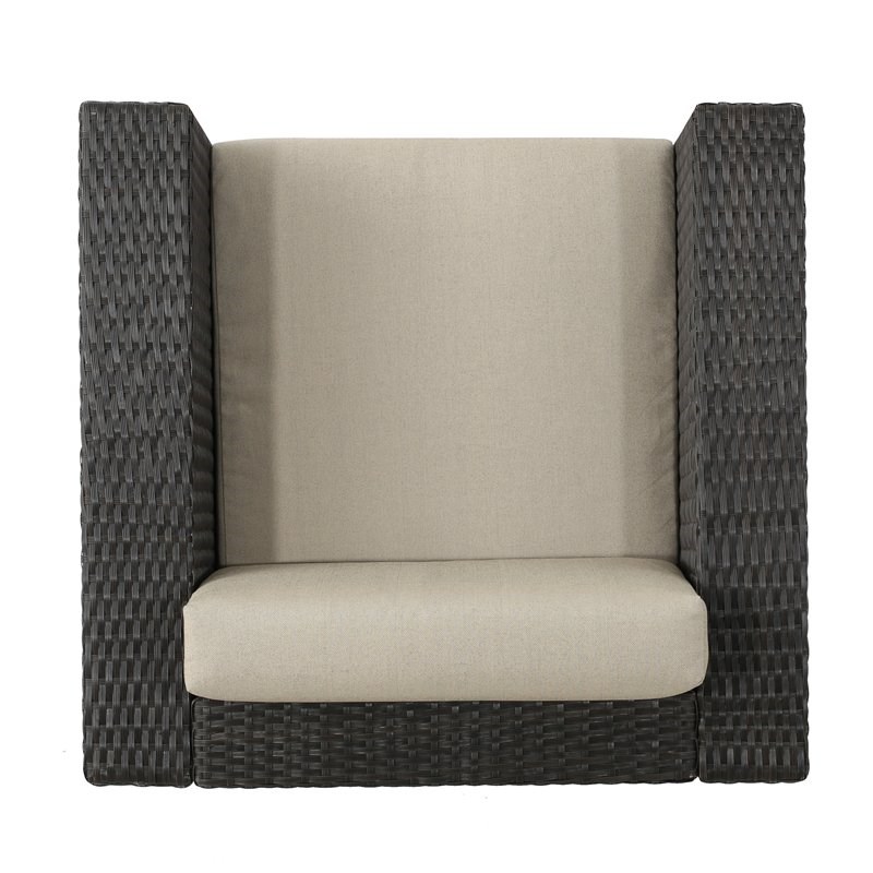 Noble House Puerta Outdoor Wicker Swivel Chair with Beige Cushion (Set of 2)