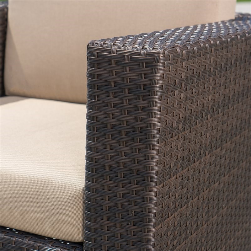 Noble House Puerta Outdoor Wicker Swivel Chair with Beige Cushion (Set of 2)