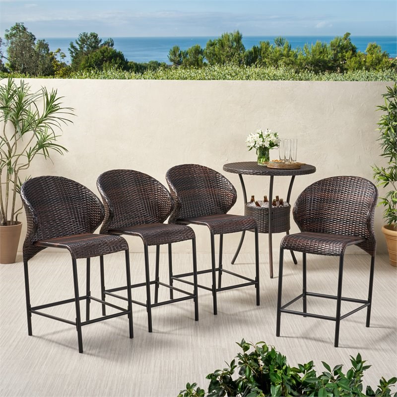 Noble House Oyster Bay Multi Brown Wicker Counterstool (Set of 4)