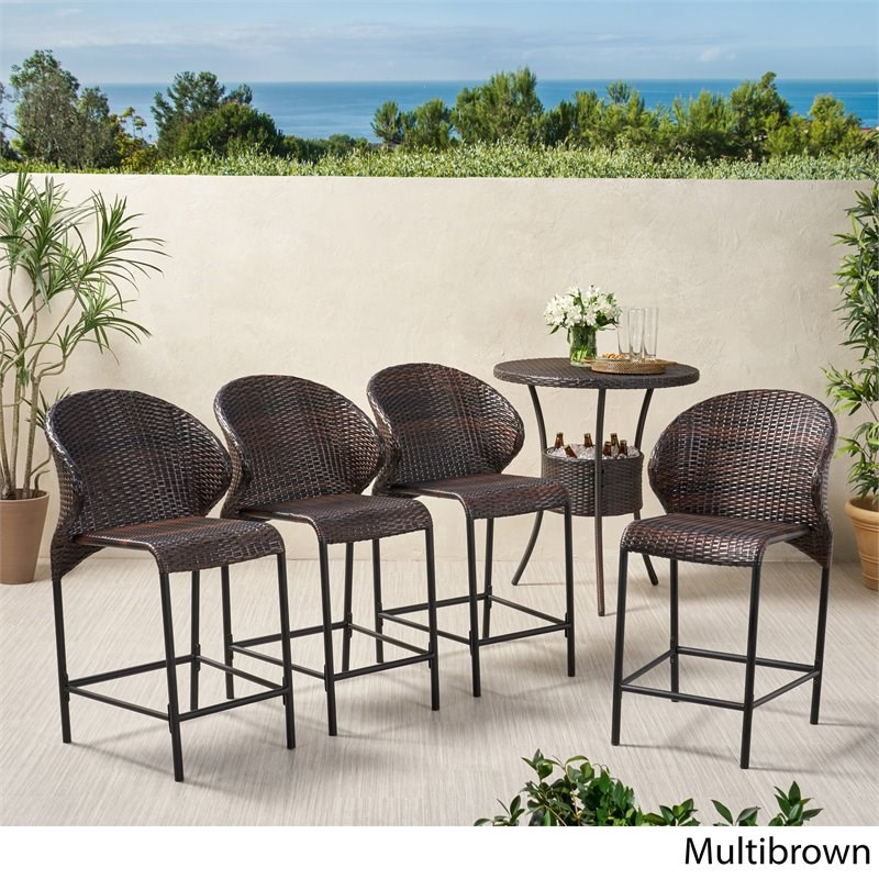 Noble House Oyster Bay Multi Brown Wicker Counterstool (Set of 4)