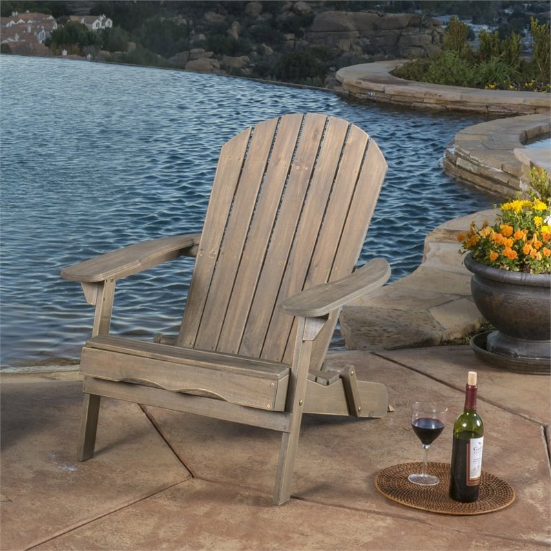 Noble House Hanlee Outdoor Wood Folding Adirondack Chair Gray