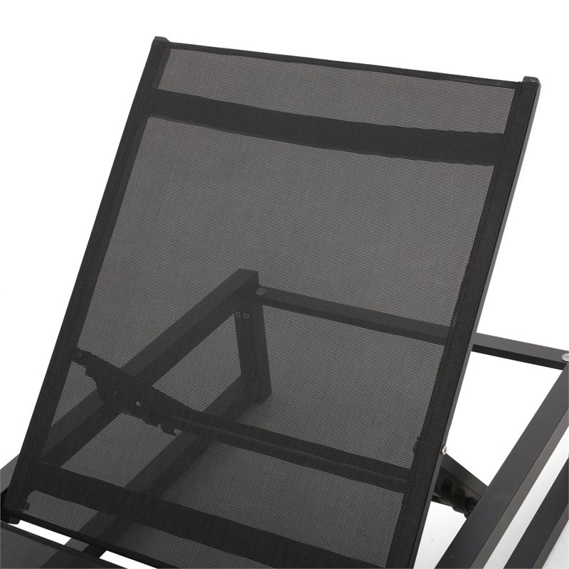 Noble House Modesta Outdoor Aluminum Lounge Set with C-Shaped End Table Black