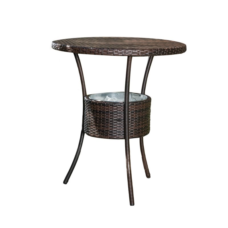 Noble House Oyster Bay Multi Brown PE Bar Table with Ice Pail