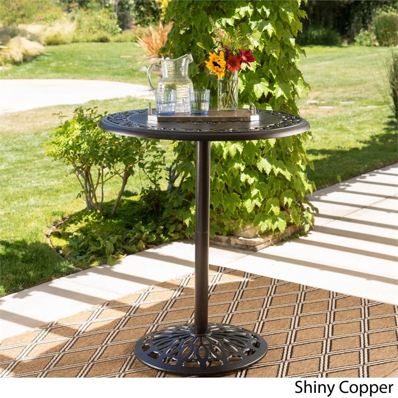 Noble House Hannah Outdoor Shiny Copper Cast Aluminum Bar Table