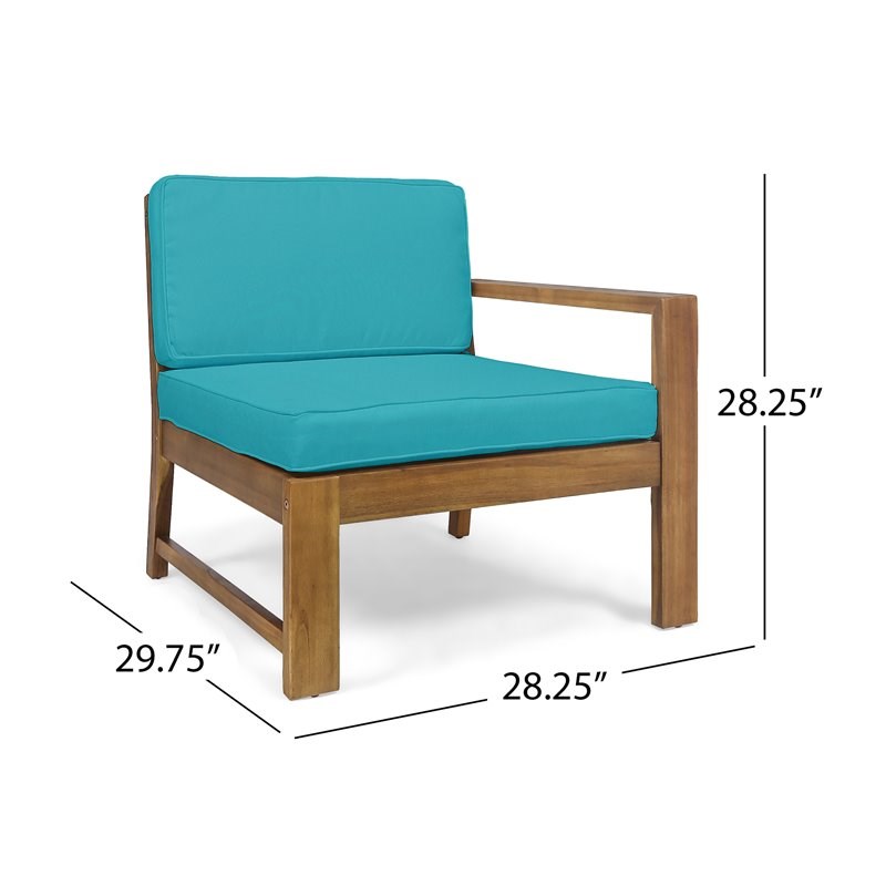 Santa Ana 3 Seater Acacia Wood Sofa Sectional with Cushion Teak/Teal