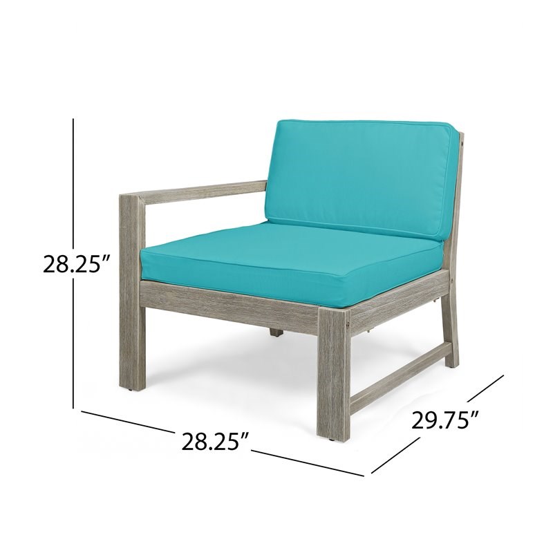 Santa Ana 3 Seater Acacia Wood Sofa Sectional with Cushion Light Gray/Teal