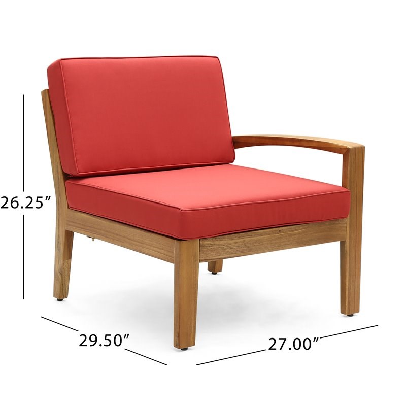 Noble House Grenada Outdoor 3 Seat Acacia Wood Sectional Sofa Set Teak/Red