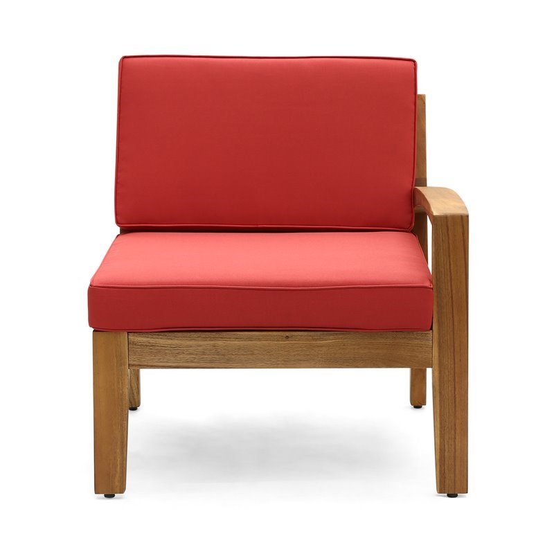 Noble House Grenada Outdoor 3 Seat Acacia Wood Sectional Sofa Set Teak/Red