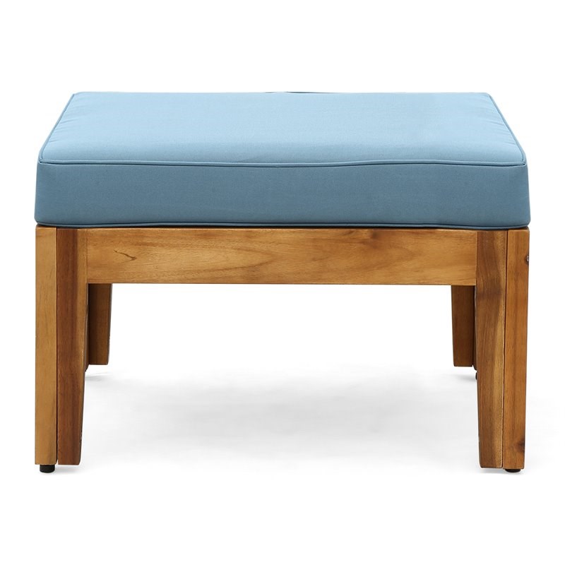 Noble House Grenada Outdoor 3 Seat Acacia Wood Sectional Sofa Set Teak/Blue