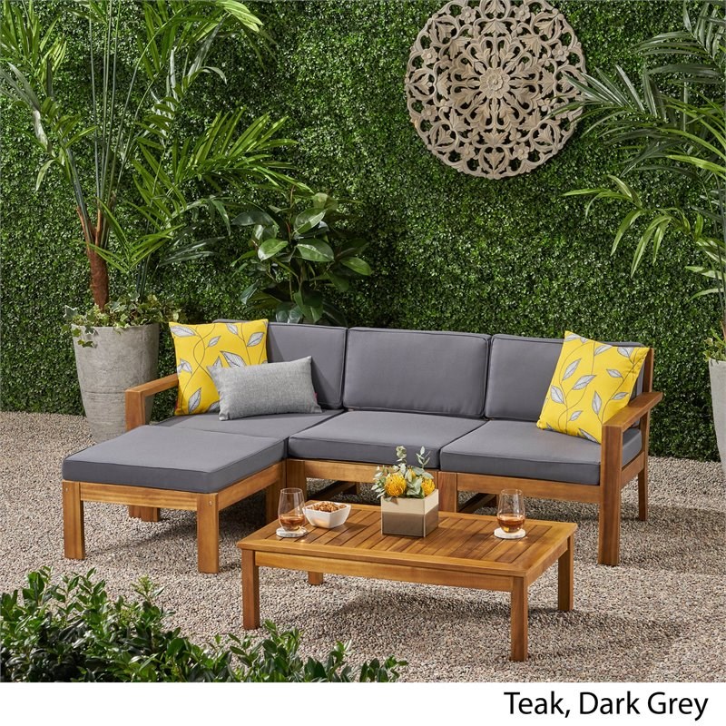 Santa Ana 3 Seater Acacia Wood Sofa Sectional with Cushion Teak/Dark Gray