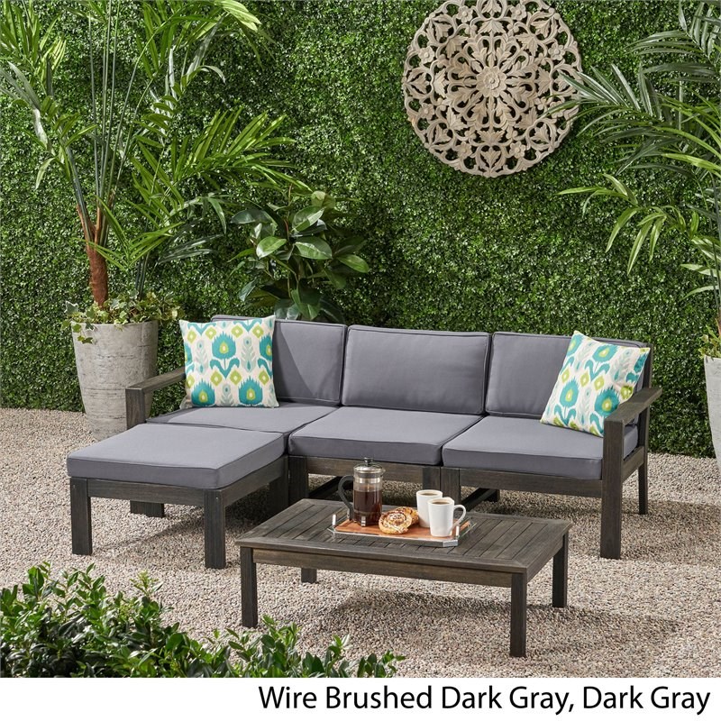 Santa Ana 3 Seater Acacia Wood Sofa Sectional with Cushion Dark Gray/Dark Gray