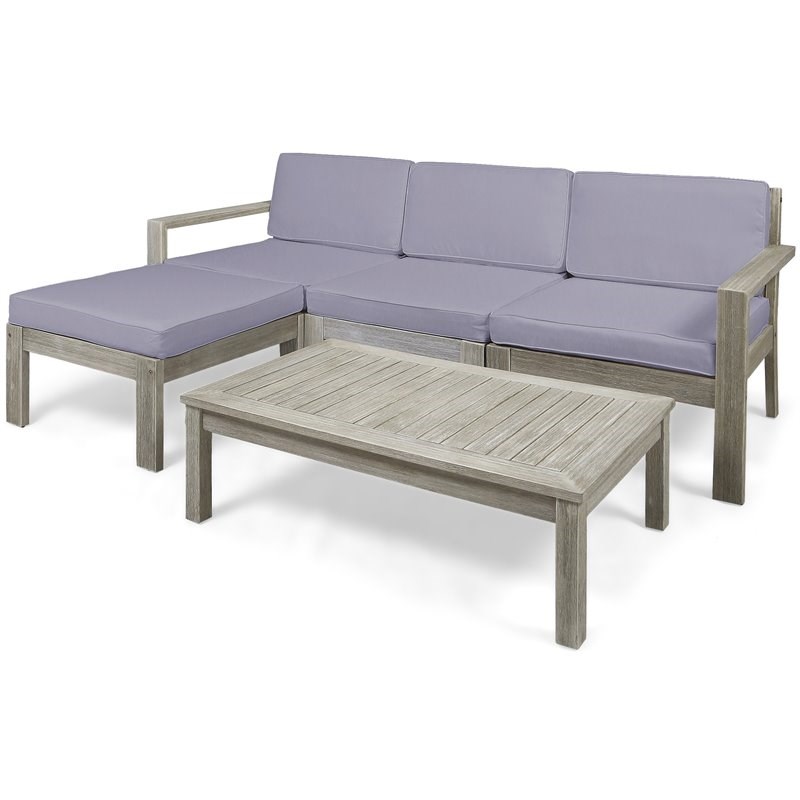 Santa Ana 3 Seater Acacia Wood Sofa Sectional with Cushion Light Gray/Dark Gray