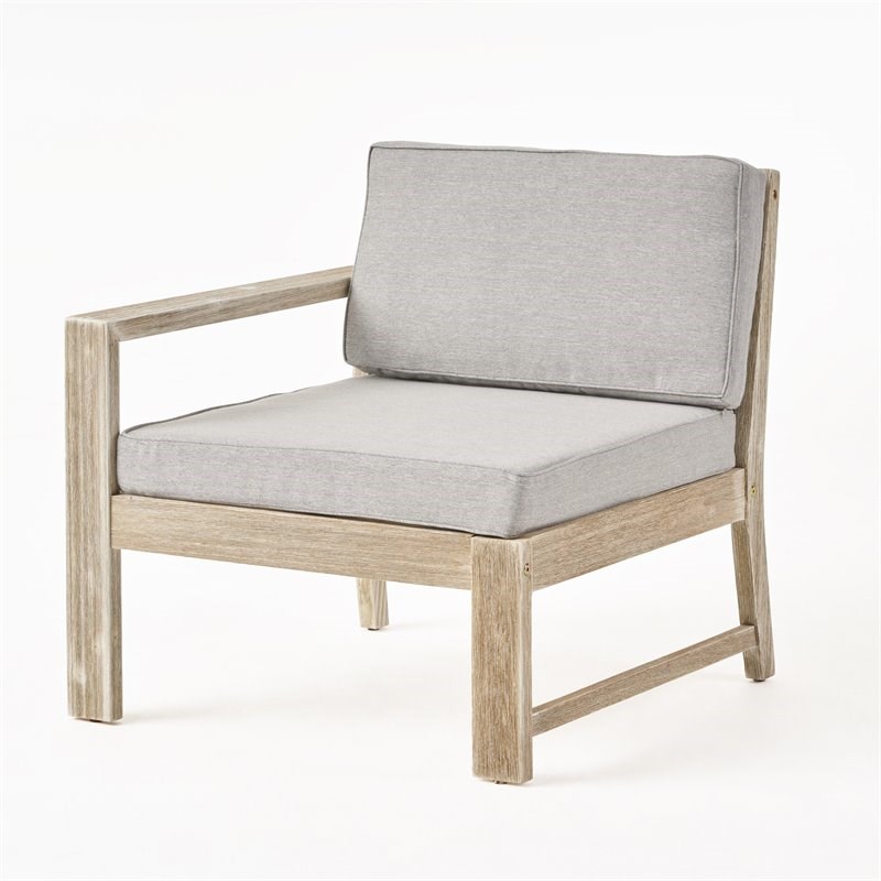 Santa Ana 3 Seater Acacia Wood Sofa Sectional with Cushion Light Gray/Light Gray