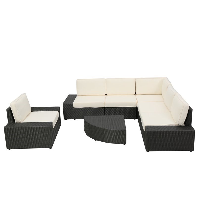 Santa Cruz Outdoor 7-Pc Grey Wicker Sofa Set with White Water Resistant Cushions
