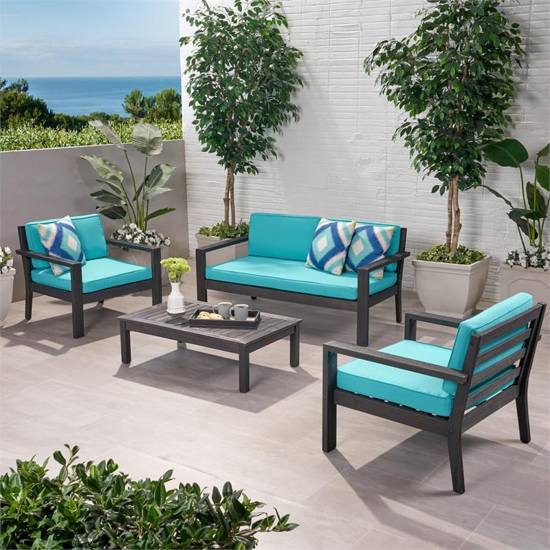 Noble House Santa Ana Outdoor 4 Seater  Chat Set  WireTeal