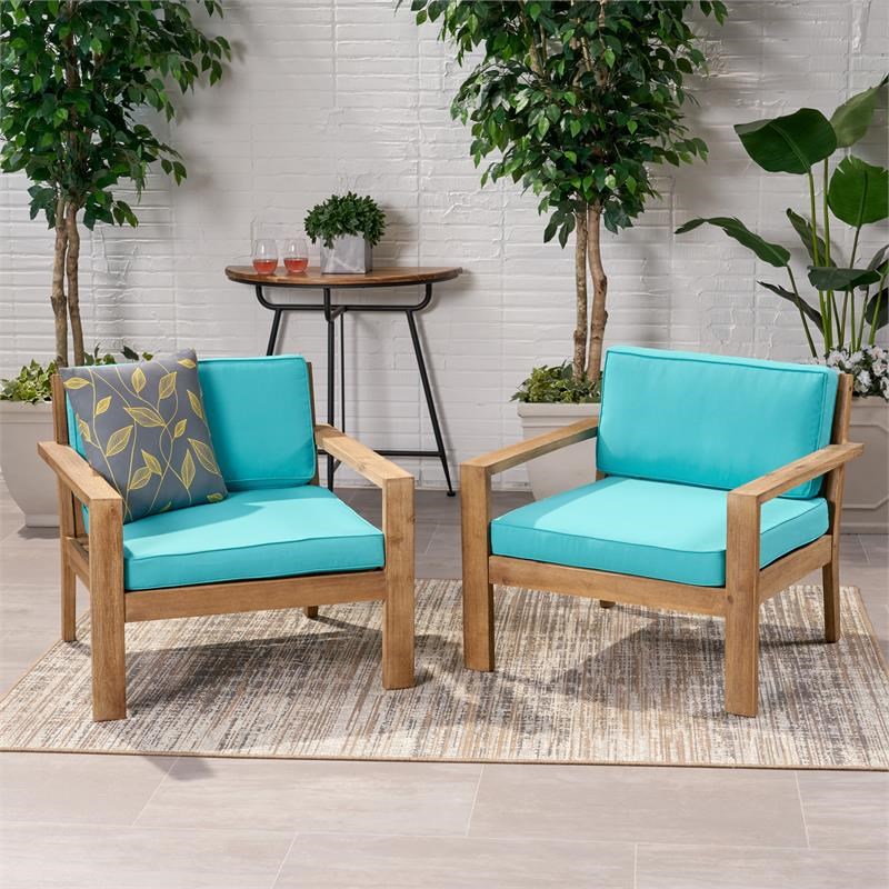 Noble House Santa Ana Outdoor  Club Chairs   Brushed Light Brown & Dark Teal