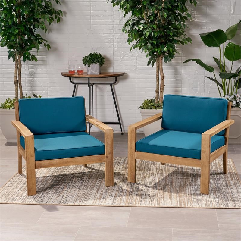 Noble House Santa Ana Outdoor  Club Chairs   Brushed Light Brown & Dark Teal