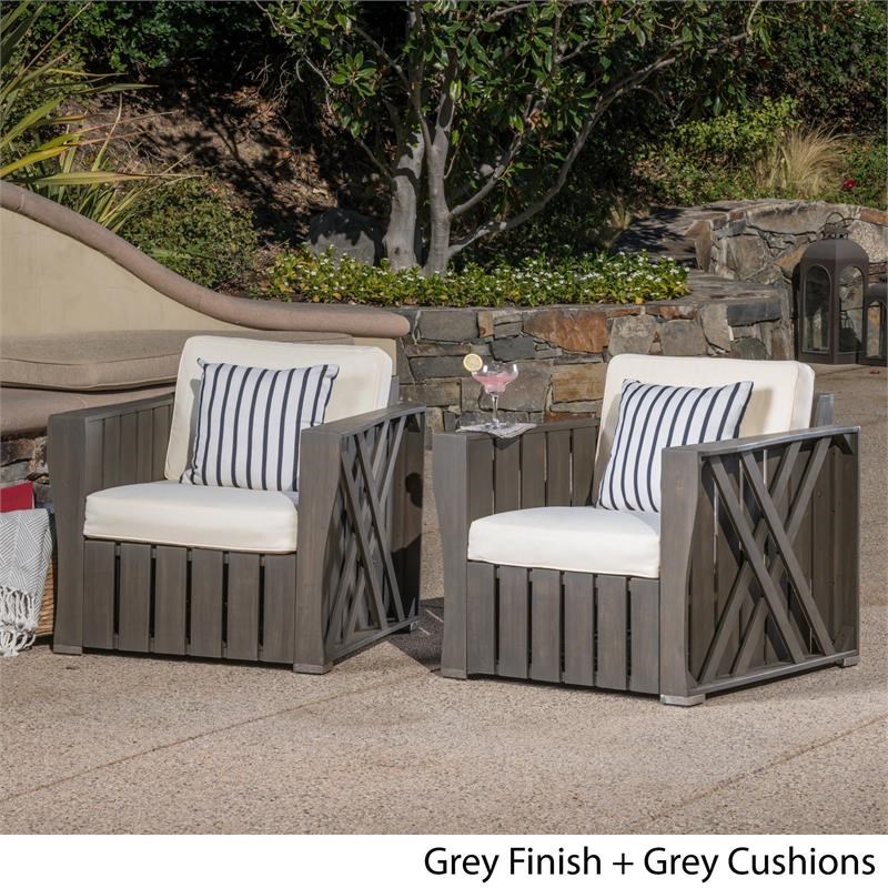 Noble House Cadence Outdoor Gray Finished  Club Chairs (Set of 2)