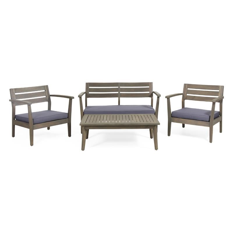 Noble House Stamford Outdoor 4 Pc  Chat Set Gray