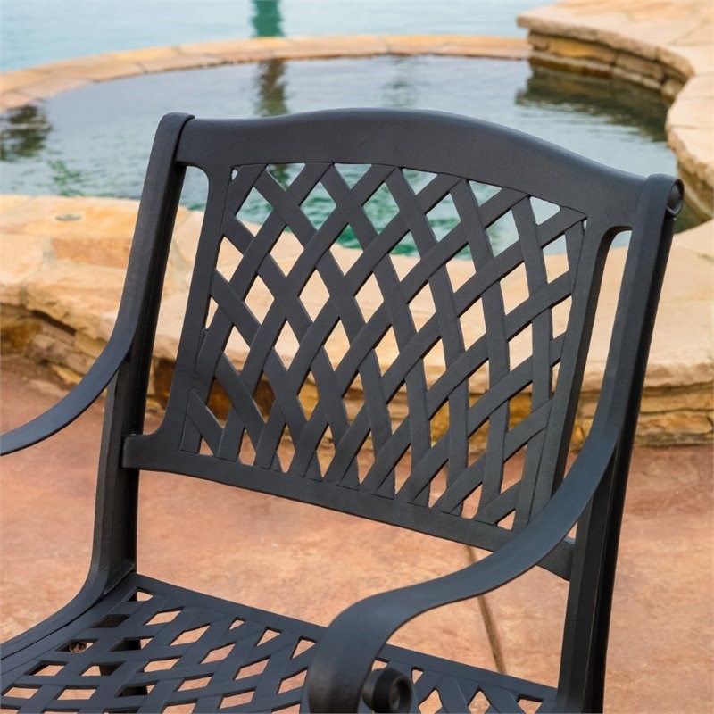 Noble House Hallandale Aluminum Patio Dining Arm Chair in Black Sand (Set of 2)