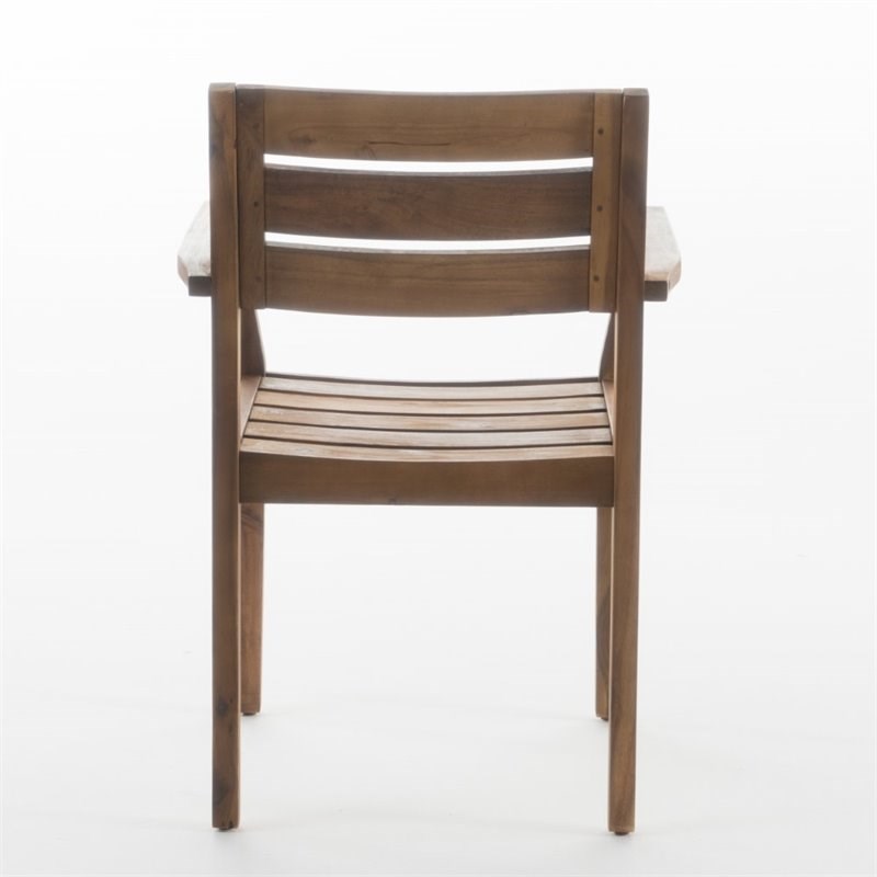 Noble House Stamford Wooden Patio Dining Arm Chair in Teak (Set of 2)