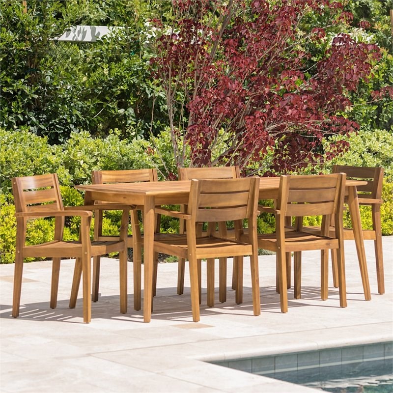Noble House Stamford 7 Piece Wooden Patio Dining Set in Teak